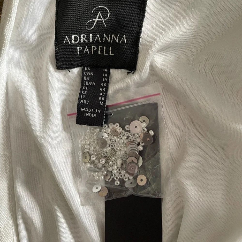 Adrianna Papell Ivory, Silver and Gold Stripe Sequin and Bead Sheath Dress 14